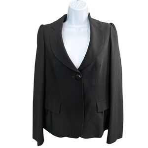 Armani Collezioni Virgin Wool Blazer Jacket 4 Black Single Button Designer Italy